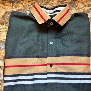 Classic Men’s Burberry Dress Shirt Slim Fit Size Medium Green W Burberry Stripes